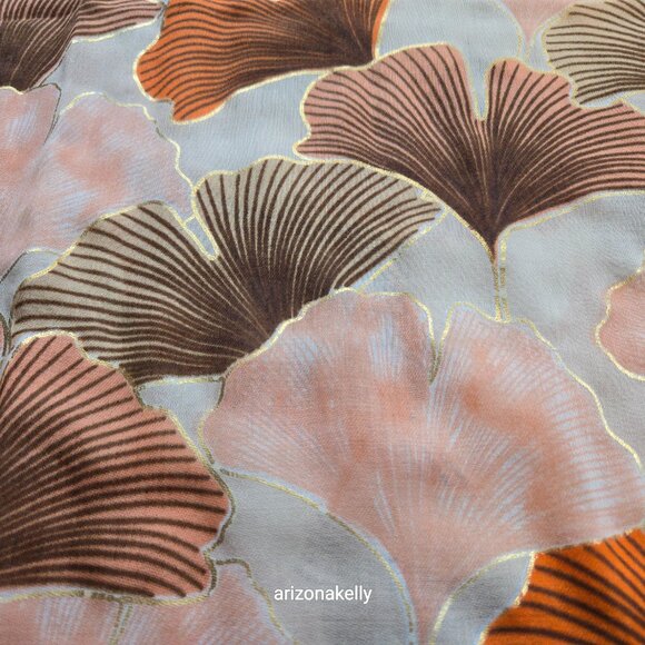 Lightweight Scarf with Gold Foil Detail Ginko Leaves - Picture 3 of 6